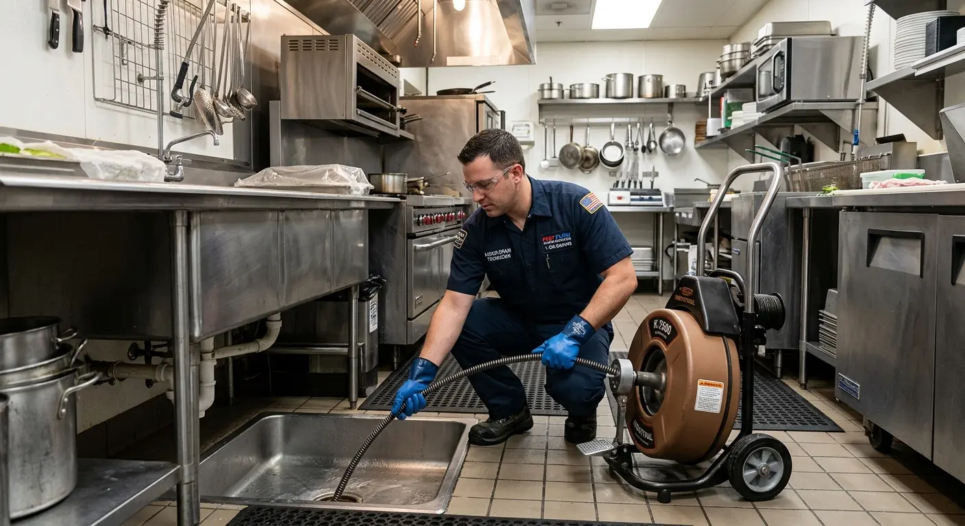 Commercial drain cleaning service in a restaurant kitchen in Yorba Linda